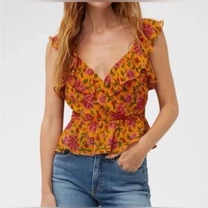 Veronica Beard Randa Floral Surplice Silk Top SZ 4